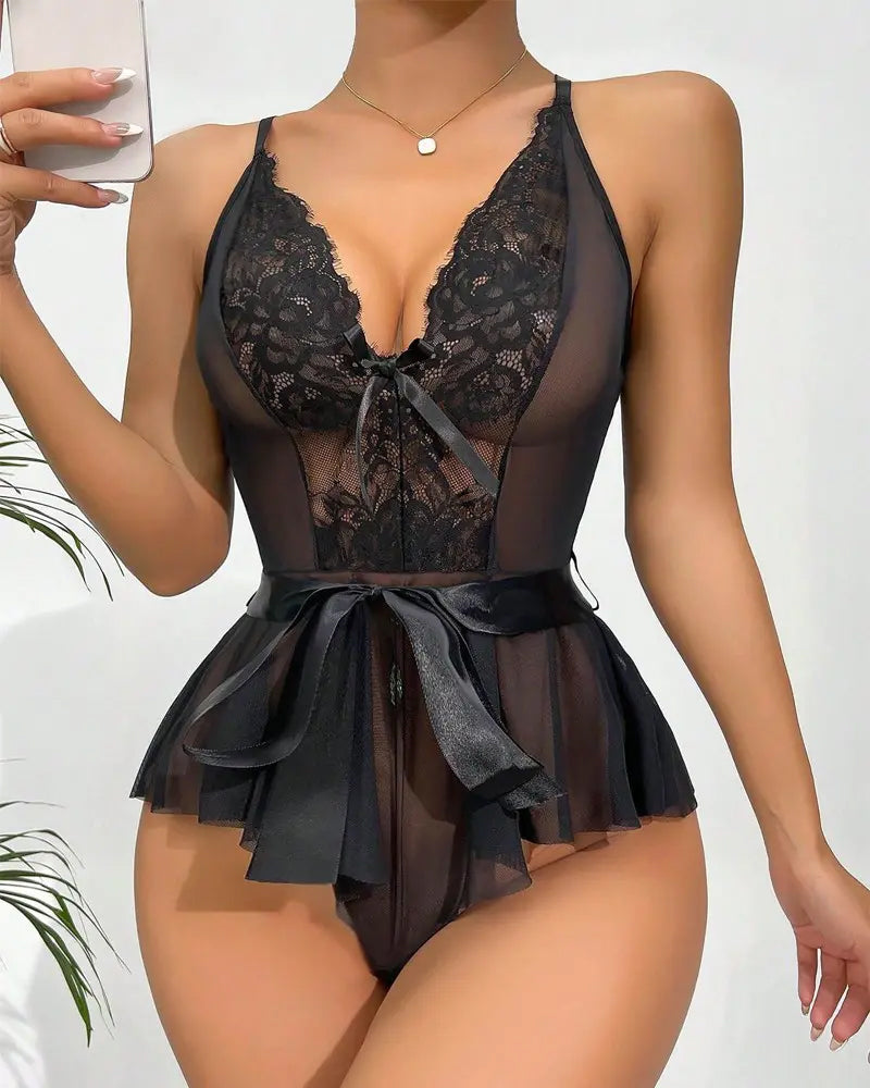 Thyra™ | Sexet blonde bodysuit med sløjfe