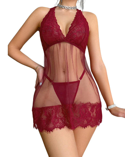 Stella™ | Blomsterblonde halterneck babydoll med trusse